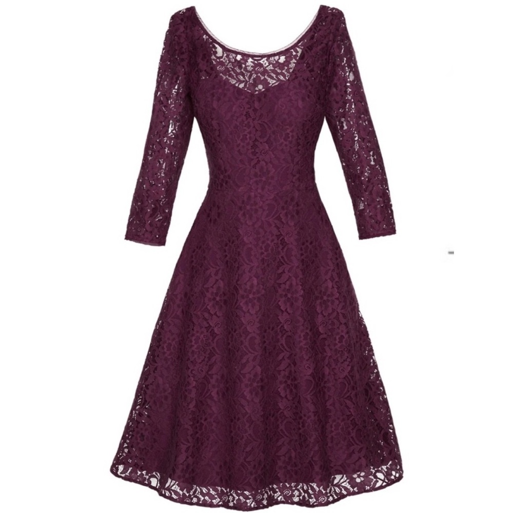 White House Black Market 3/4 Sleeved Lace Dress in Burgundy/Wine Red, Size 12